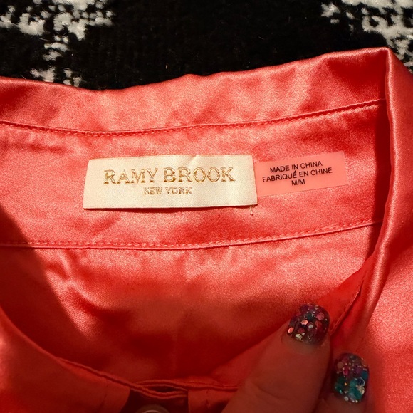 Ramy Brook Victoria Radiant Coral Silk button down Blouse medium - Picture 3 of 4